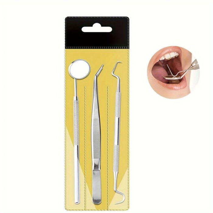 3Pcs Stainless Steel Dental Mirrors Oral Scope Tweezers Teeth Cleaning Tool Oral Dental Cleaning Kit Dentist Instrument